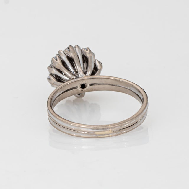 1950s 50s Portuguese Diamond Cluster Ring 14k White Gold Sz 6 Mid Century Fine Jewelry For Sale - Image 5 of 6