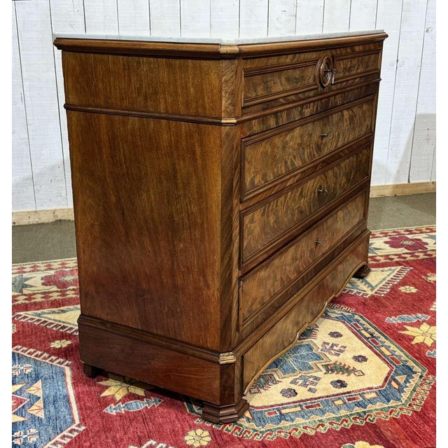 Napoleon III Commode in Mahogany with Oak and White Marble Top, 1800s For Sale - Image 6 of 18