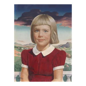 Mid Century Young Blonde Girl Portrait Egg Tempera - Style of Thomas Hart Benton by Robert Collins