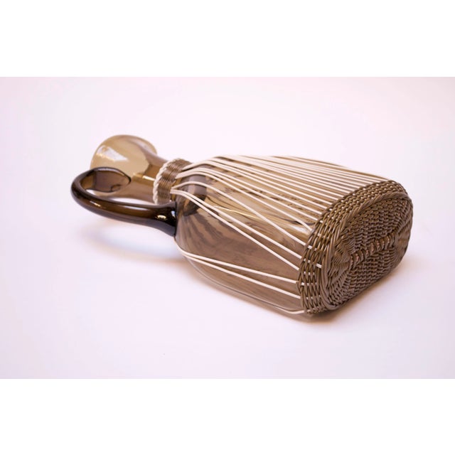 Large Italian Modern Blown Glass Pitcher With Woven Rubber bing