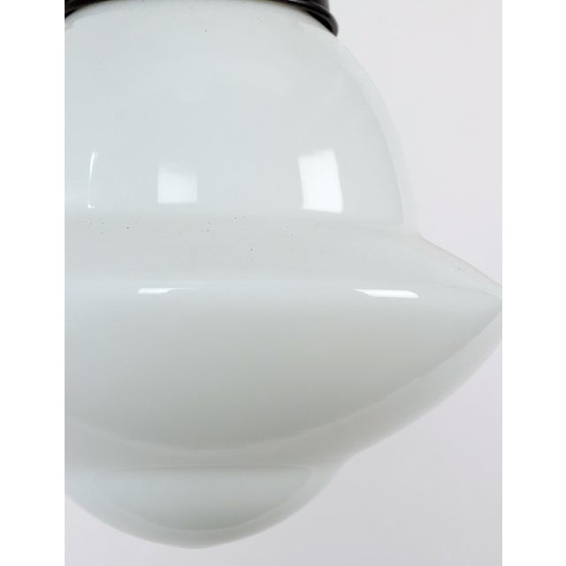 1920s Schoolhouse White Milk Glass Black Wire Pendant Light For Sale In New York - Image 6 of 11