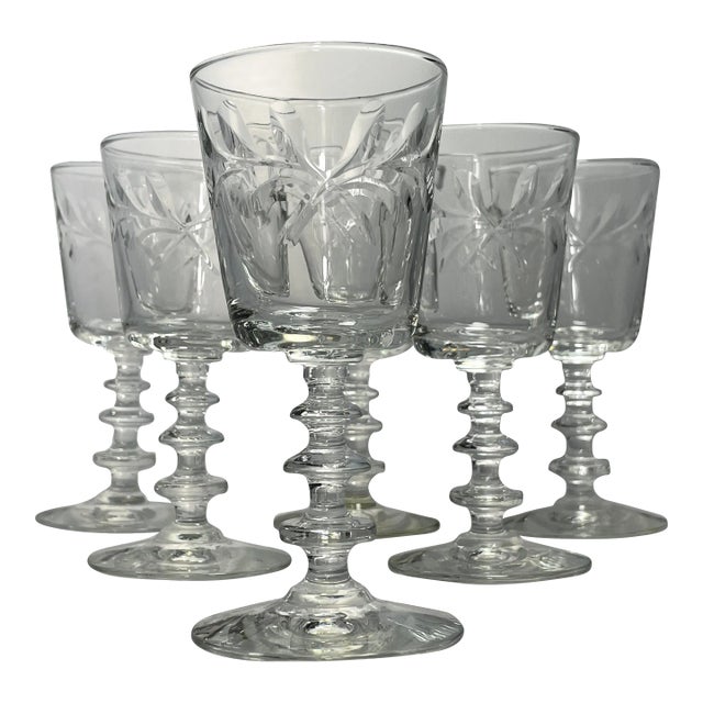 Vintage 1940’s Rock Sharpe Victoria Small Wine or Cordial Stemware- Set of 6 For Sale