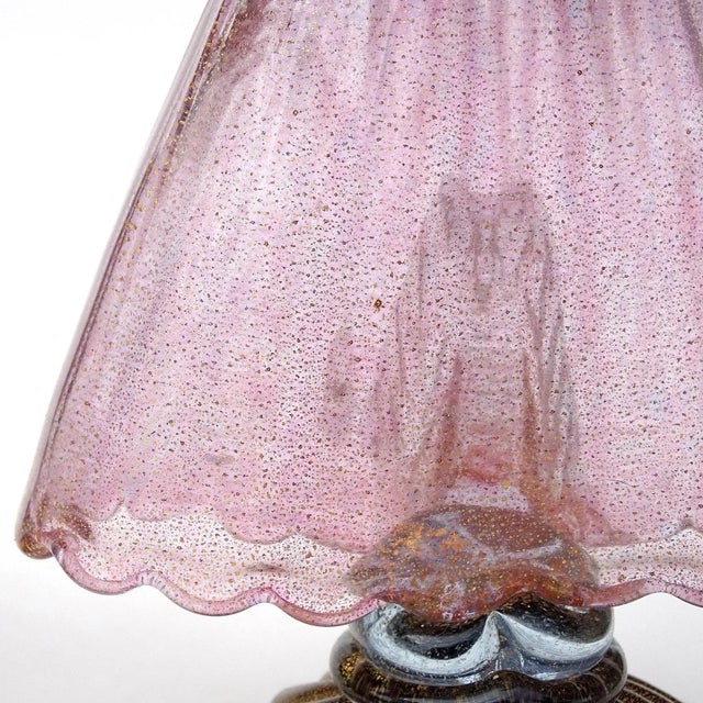 Pink Murano Vintage Sommerso Pink Gold Flecks Italian Art Glass Male Female Farmer Figure Sculptures - A Pair For Sale - Image 8 of 10