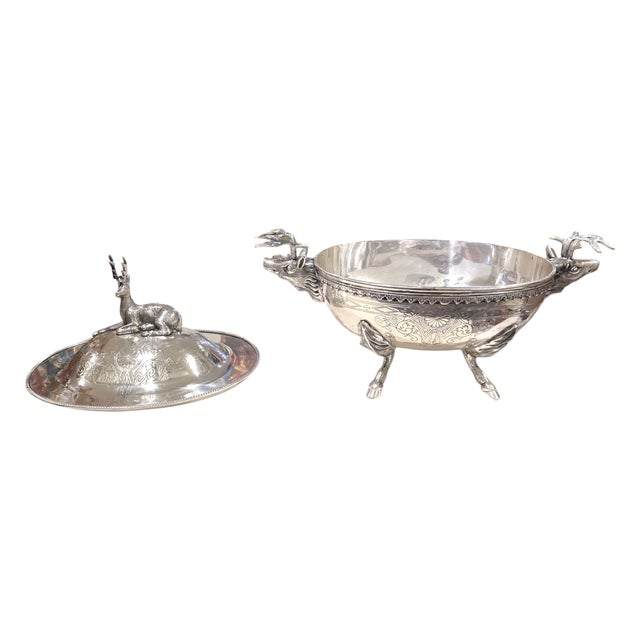 Silverplate Soup Tureen With Stag Motif Elk Deer Thanksgiving Victorian Style For Sale - Image 10 of 17
