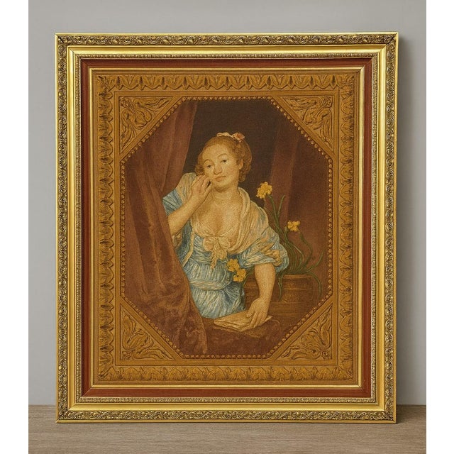 After Greuze, Depicting a Young Woman at a Window, 1920s, Fabric, Framed For Sale - Image 6 of 6
