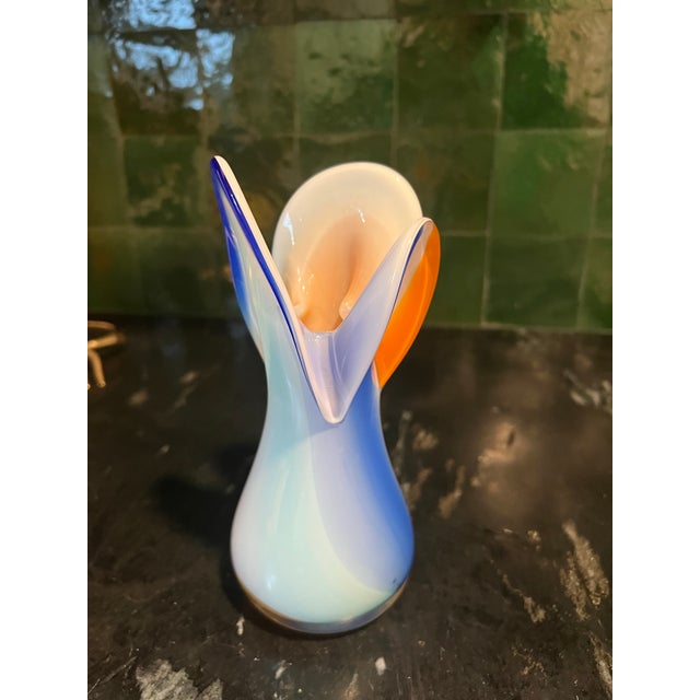 Glass 1970s Signed Murano Colorful Flower Vase For Sale - Image 7 of 10