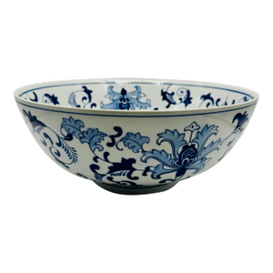 Chinese Oriental Blue and White 14" Porcelain Bowl With Flower Floral