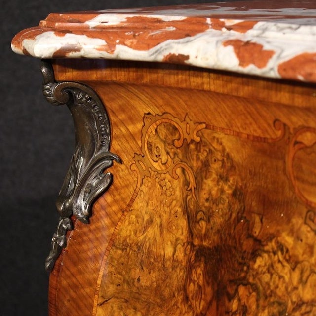 Lombard Inlaid Dresser in Louis Xv Style with Marble Top, 1950 For Sale - Image 9 of 14