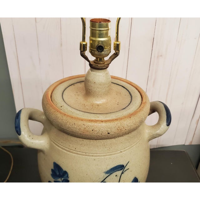 1980s Vintage Stoneware Crock Salt Glaze Lamp With Blue Bird Chairish