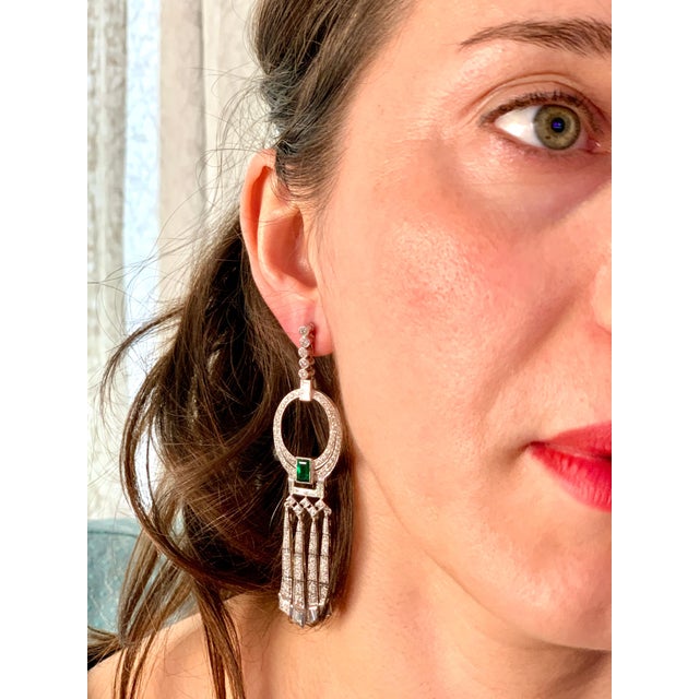 2 Carat Colombian Emerald Cut Emerald Diamond Drop / Cocktail Earrings Platinum For Sale - Image 12 of 18