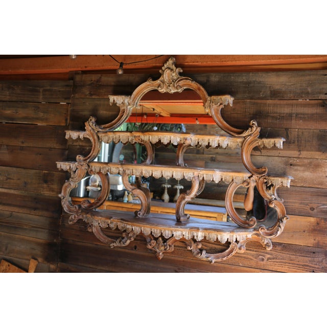 Rococo Antique French Rococo Revival Carved Wood Étagère Wall Shelf With Mirror For Sale - Image 3 of 18