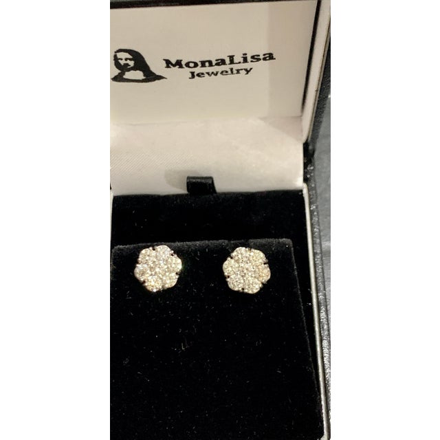 Transparent 2.80 Carat, 7 Diamond Floral Cluster Flower Stud Earrings in 14 Karat WhiteGold For Sale - Image 8 of 18