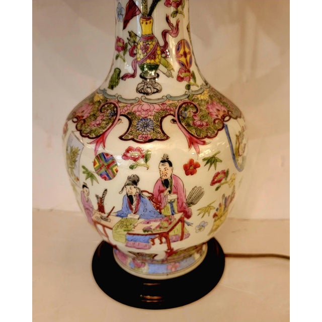 Vintage Single Famille Rose Lamp For Sale - Image 4 of 9