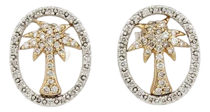 Palm Tree Diamond 14k Gold Studs Earrings