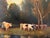 Rustic Cows at Sunset Pastoral Landscape, Oil Painting on Wood Panel, Framed For Sale - Image 3 of 9