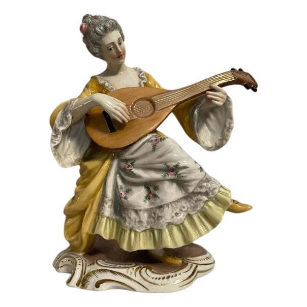 Ceramic Figurine of Lady Playing from Capodimonte, 1800s For Sale