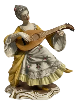Ceramic Figurine of Lady Playing from Capodimonte, 1800s