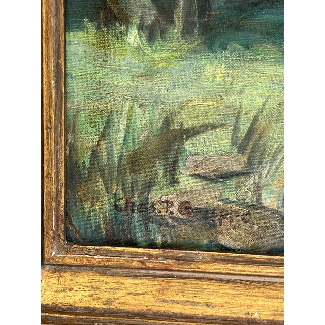Antique Tonalist Painting Farmyard with Animals signed Charles P. Gruppe Beautiful muted painting in oil on canvas board...