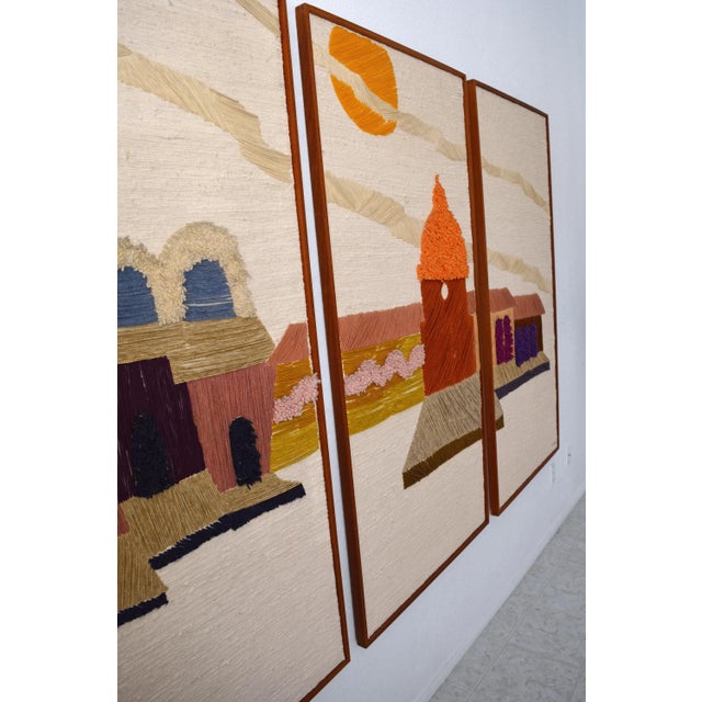 Mid-Century Modern Teak and Wool Wall Panel Triptych by Artist Noal Betts - Signed For Sale - Image 3 of 12