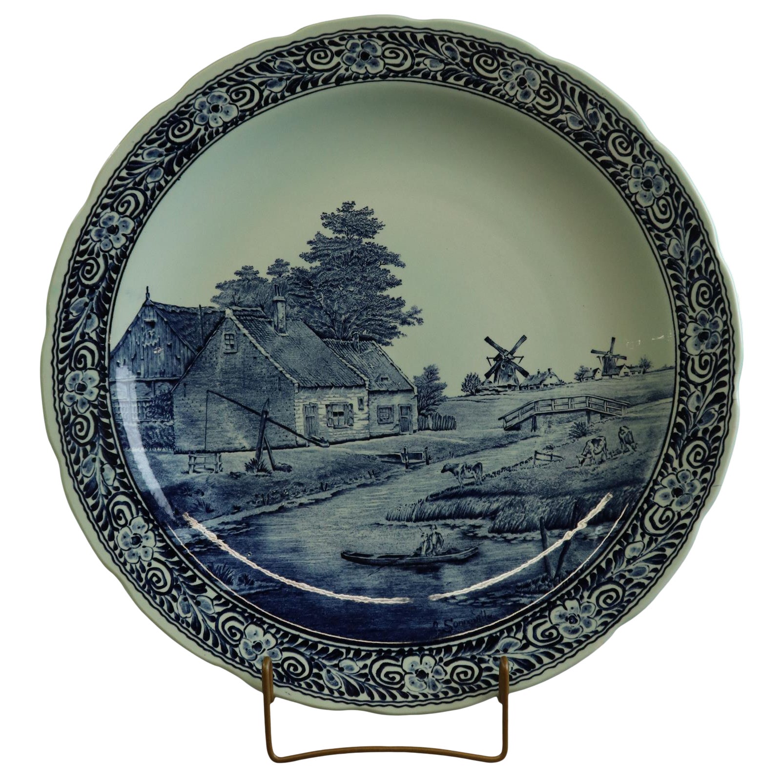 plate signed sonneville boch belgium delfts blue chairish