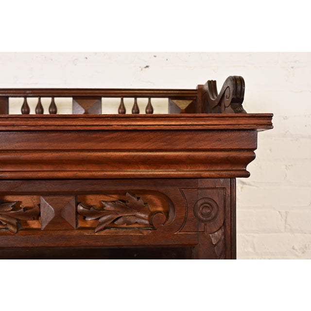 Wood Herter Brothers Style Antique Eastlake Victorian Carved Walnut Bookcase, Circa 1880s For Sale - Image 7 of 12