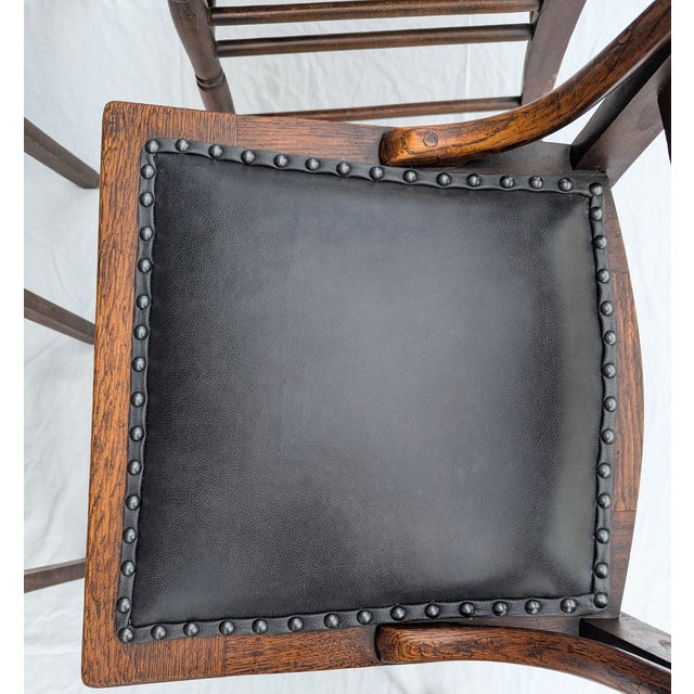 Late 19th Century Victorian Pressed Back Oak Dining Chairs Leather Seats Spindle Back For Sale - Image 14 of 18