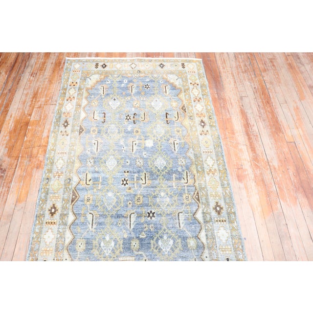 Persian Antique Zabihi Collection Rare Wide Long Green Persian Malayer Runner - 3'8" x 17'8" For Sale - Image 3 of 9
