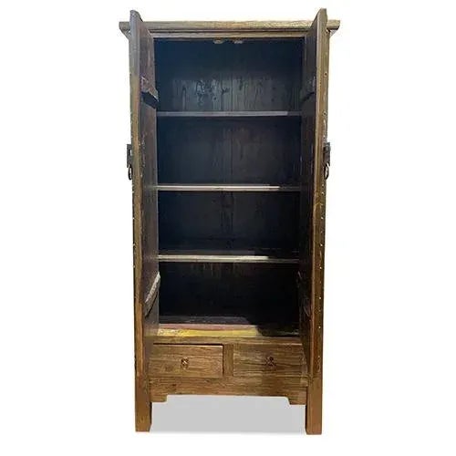 Asian Iron Doors Tall Cabinet is made out of elm wood. It has 2 doors, 3 removable shelves, and 2 drawers. It has a lots...