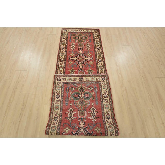Kazak Runner 2’8” X 9’9” Red Wool Tribal Hand-Knotted Oriental Rug For Sale - Image 12 of 13