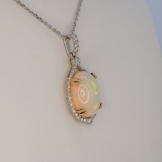 8.4Ct Ethiopian Opal Pendant With Earth-Mined Diamonds: Solid 14k Gold, 18x13mm For Sale In Columbus - Image 6 of 7