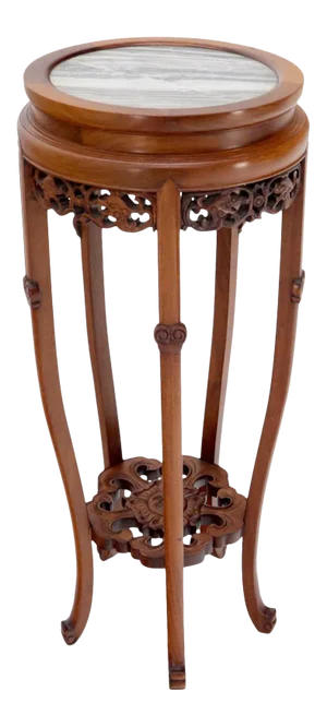 Chinese Carved Rosewood Marble Top Stand