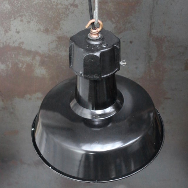 Industrial Vintage Factory Pendant Lamp in Black Enamel and Cast Iron by GAL For Sale - Image 3 of 6