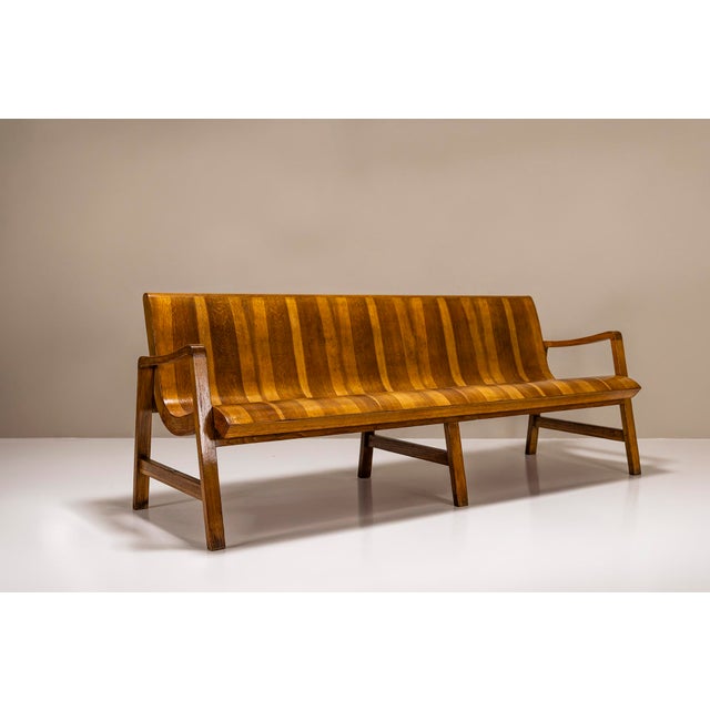 Wood Set of Vintage Wave-Shaped Benches in Walnut, 1950s For Sale - Image 7 of 15