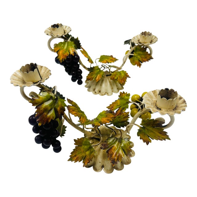 Vintage Tole Candle Holders, a Pair For Sale