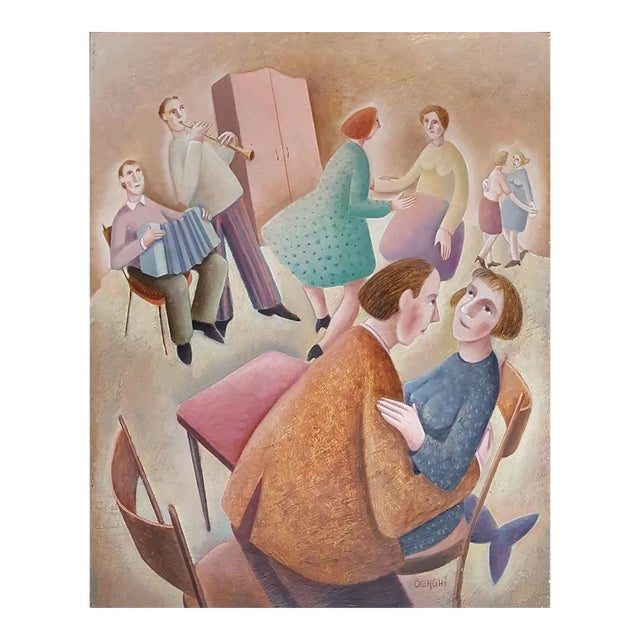 Un Valzer Lento - Original Oil on Wooden Panel by C. Benghi - 2000s 2000s For Sale