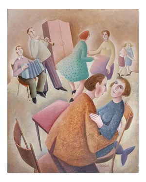Un Valzer Lento - Original Oil on Wooden Panel by C. Benghi - 2000s 2000s