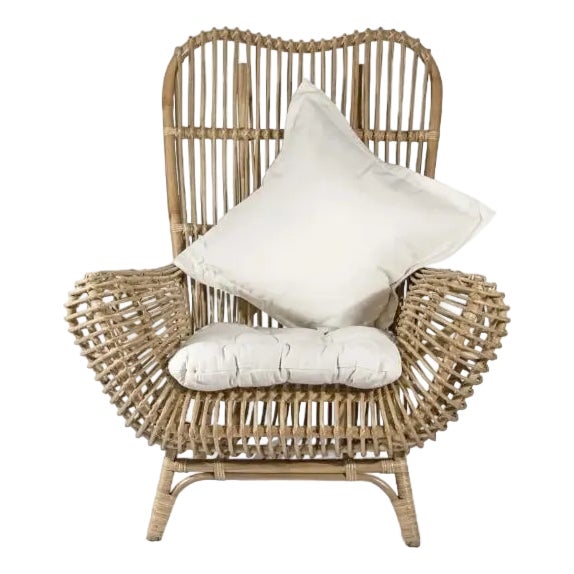 Florida Regency Rattan Arm Chair With Cushions For Sale