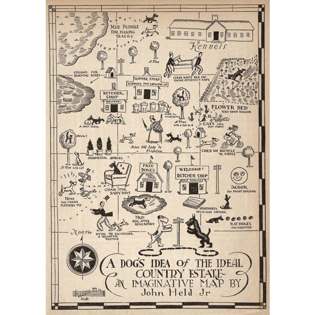 "Dog's Idea of Country Estate" John Held Folk Art Style Digital Print For Sale
