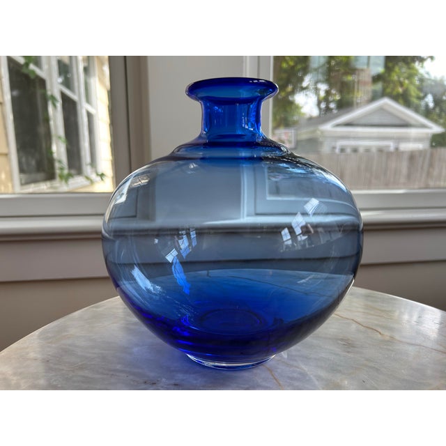 Cobalt Blue Hand Blown Glass Vase For Sale - Image 4 of 9