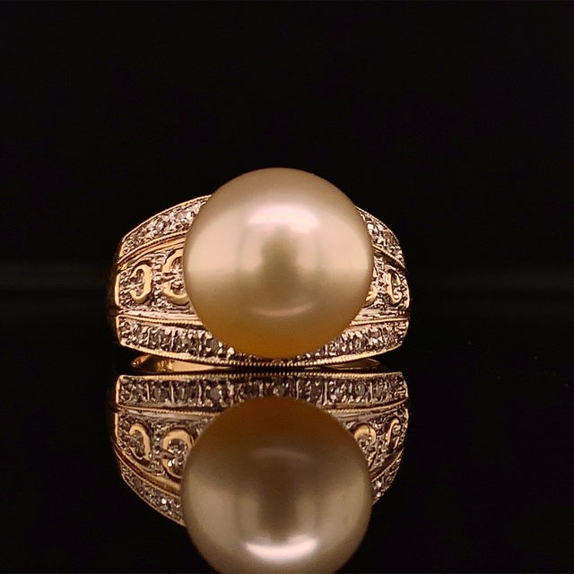 White Natural South Sea Pearl Diamond Ring 7 14k Yellow Gold 0.14 CTs Certified For Sale - Image 8 of 15
