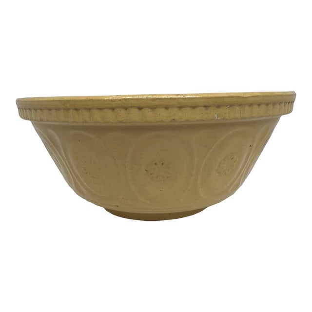 Vintage Yellow Ware Pottery Mixing Bowl For Sale