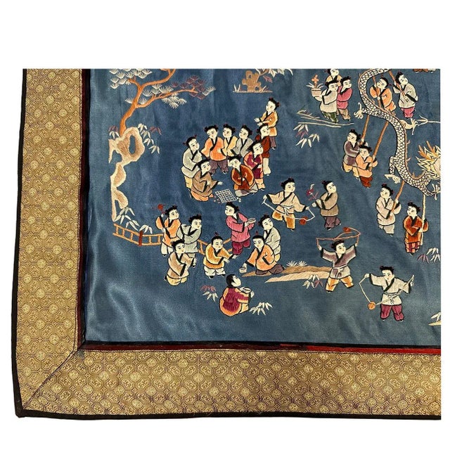 Mid-20th Century Chinese Silk Embroidery Baizi Playing in Spring For Sale - Image 4 of 10