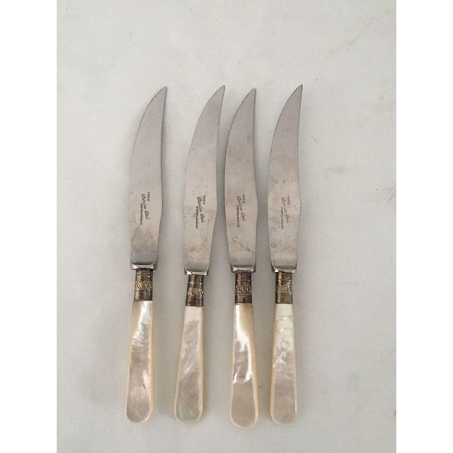 Vintage Sheffield Silver Mother Of Pearl Handle Steak Knives