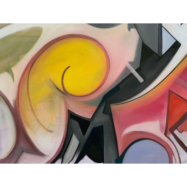 A vibrant abstract titled "Bad Ass Bosoms" signed illegibly Steve Ci???. It is dedicated For Mary Hartwell for her 70th....