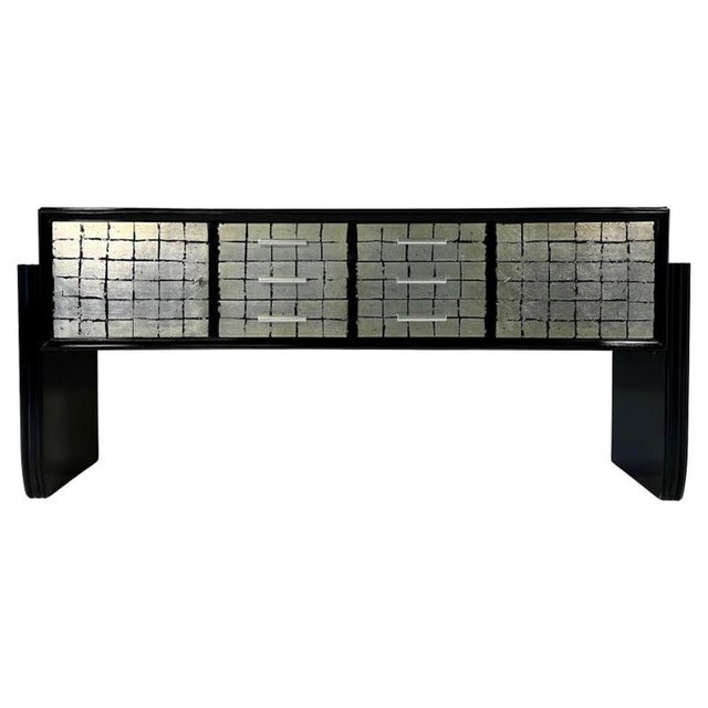 Italian Sideboard in Black Lacquer and Silver Leaf, 1950s For Sale - Image 10 of 10