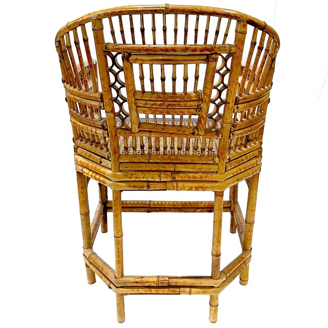Brown 1970's Brighton Pavillion Chinoiserie Tiger Bamboo Rattan Cane Armchair by Thomasville For Sale - Image 8 of 10