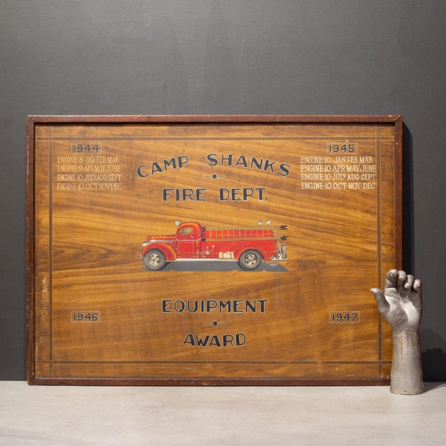 Vintage World War Ll Camp Shanks Fire Dept. Hand-Painted Equipment Award Sign, 1944-1947 For Sale - Image 10 of 10