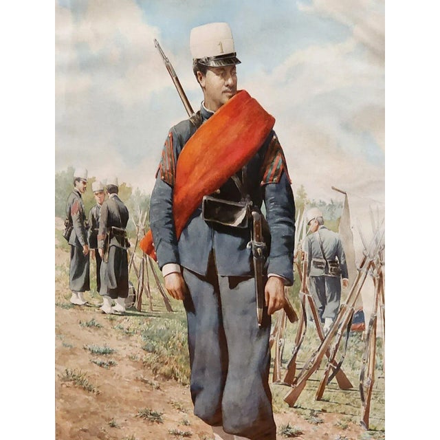 Juan Sannuy (1850-1908) Soldiers in Field 1898 Watercolor. The Painting is in excellent condition. The Original Frame...