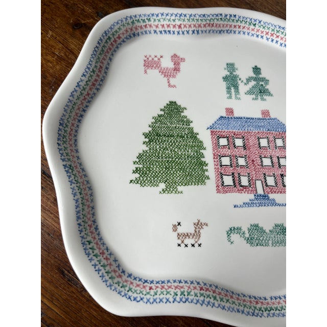 1983 Handpainted Ceramic Ceramic signed by Louise Mathis Home, a man and woman, trees and dog design No chips nor cracks...