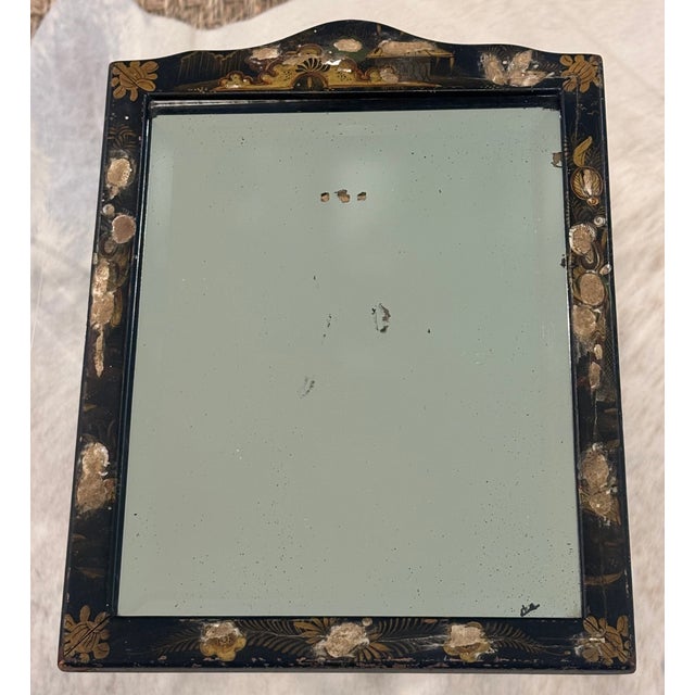 Antique English Chinoiserie Black Japanned Dressing Table Mirror / Table Top Easel Mirror For Sale - Image 15 of 18